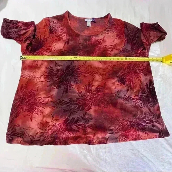 Catherines Blouse Women Size 3XWP Red Velvet Burgundy Flower Retro Artsy Rustic - Picture 3 of 7
